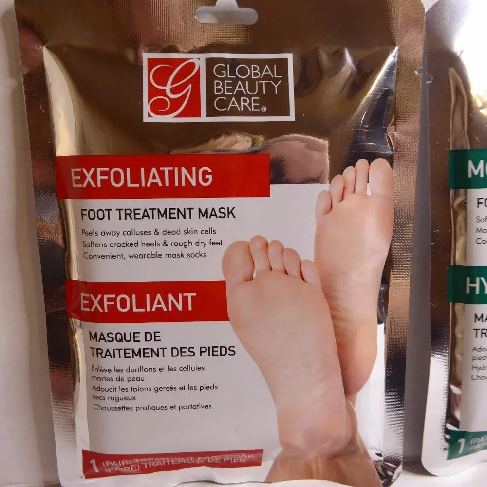 GLOBAL BEAUTY CARE SET; EXFOLIATING FOOT MASK, MOISTURIZING FOOT MASK, SEALED